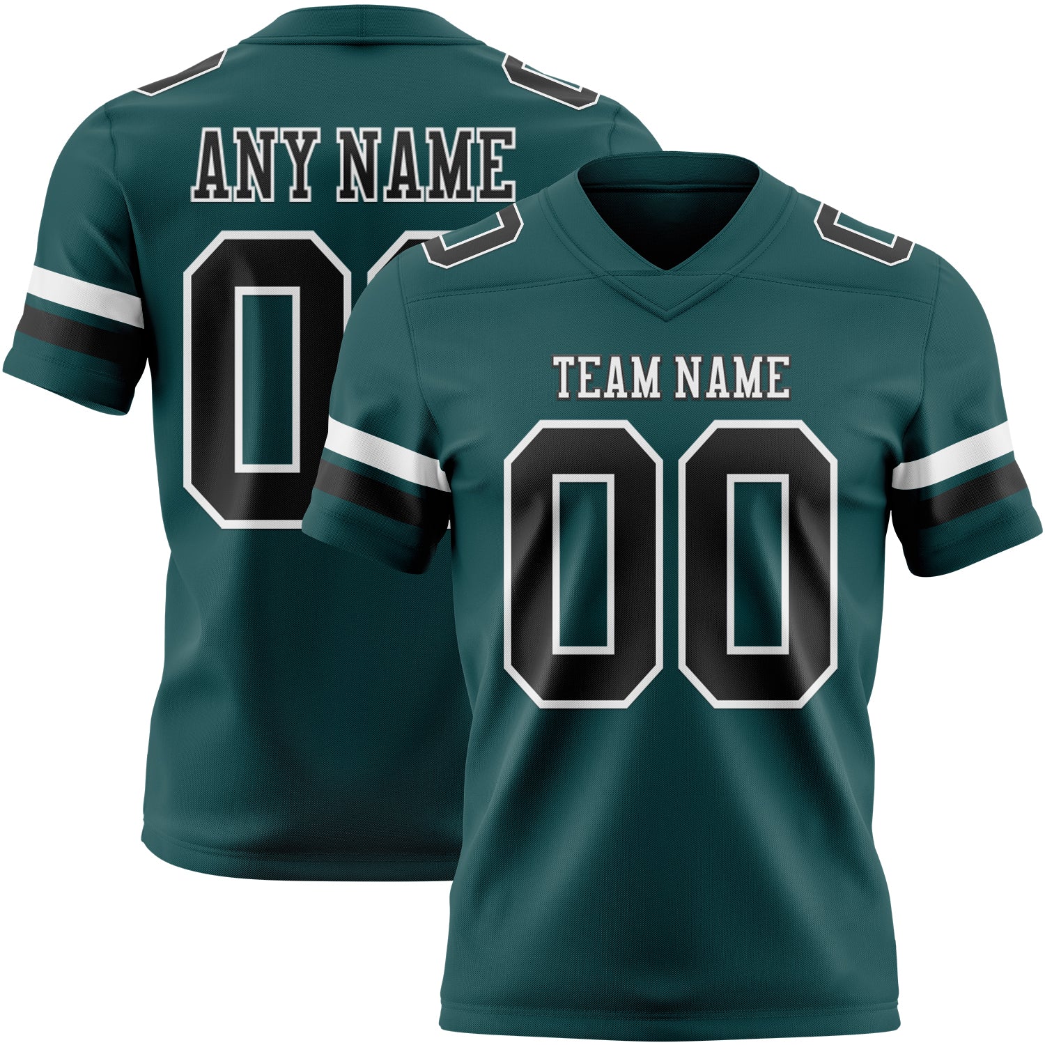 Custom Midnight Green Black-White Authentic Football Jersey