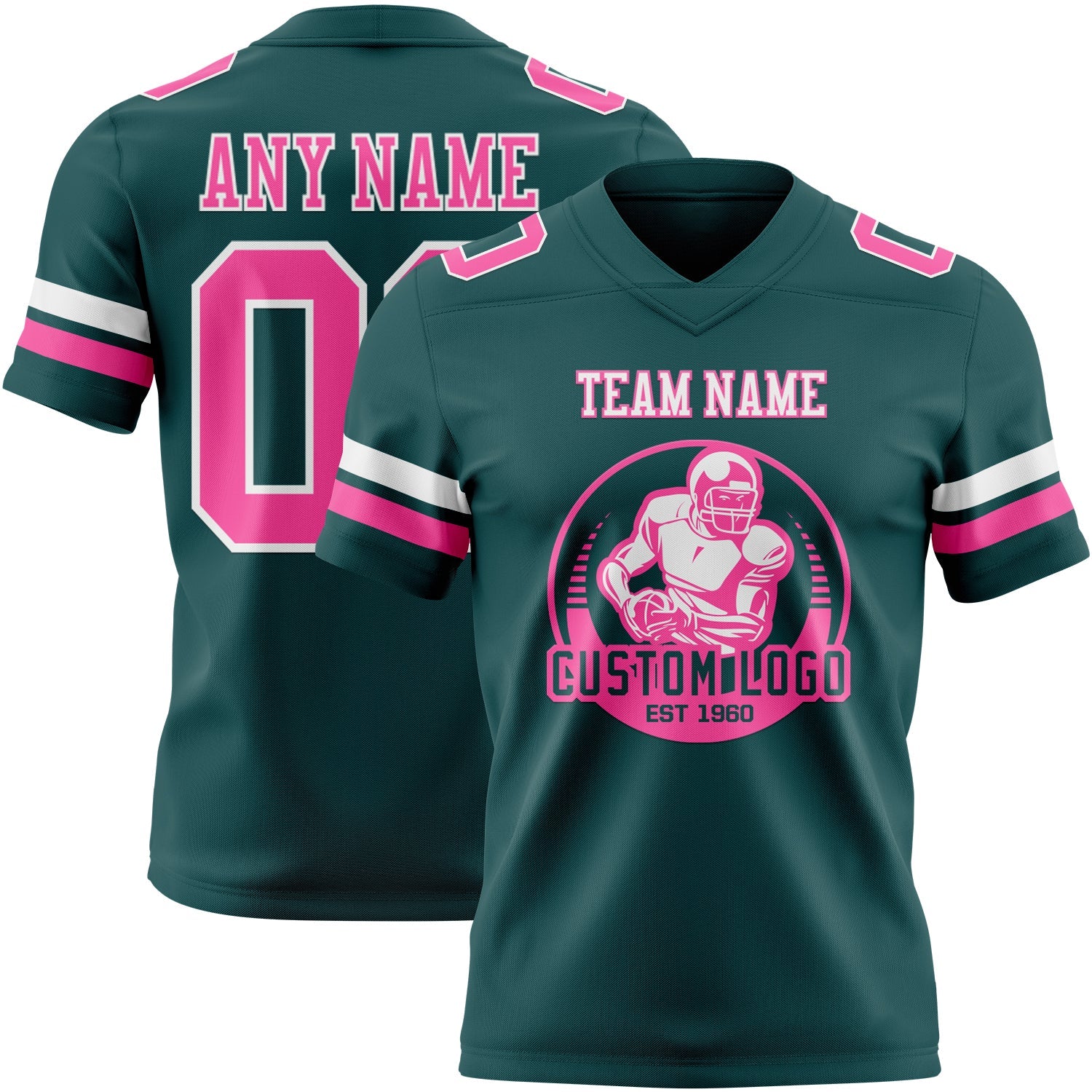 Custom Midnight Green Pink-White Authentic Football Jersey
