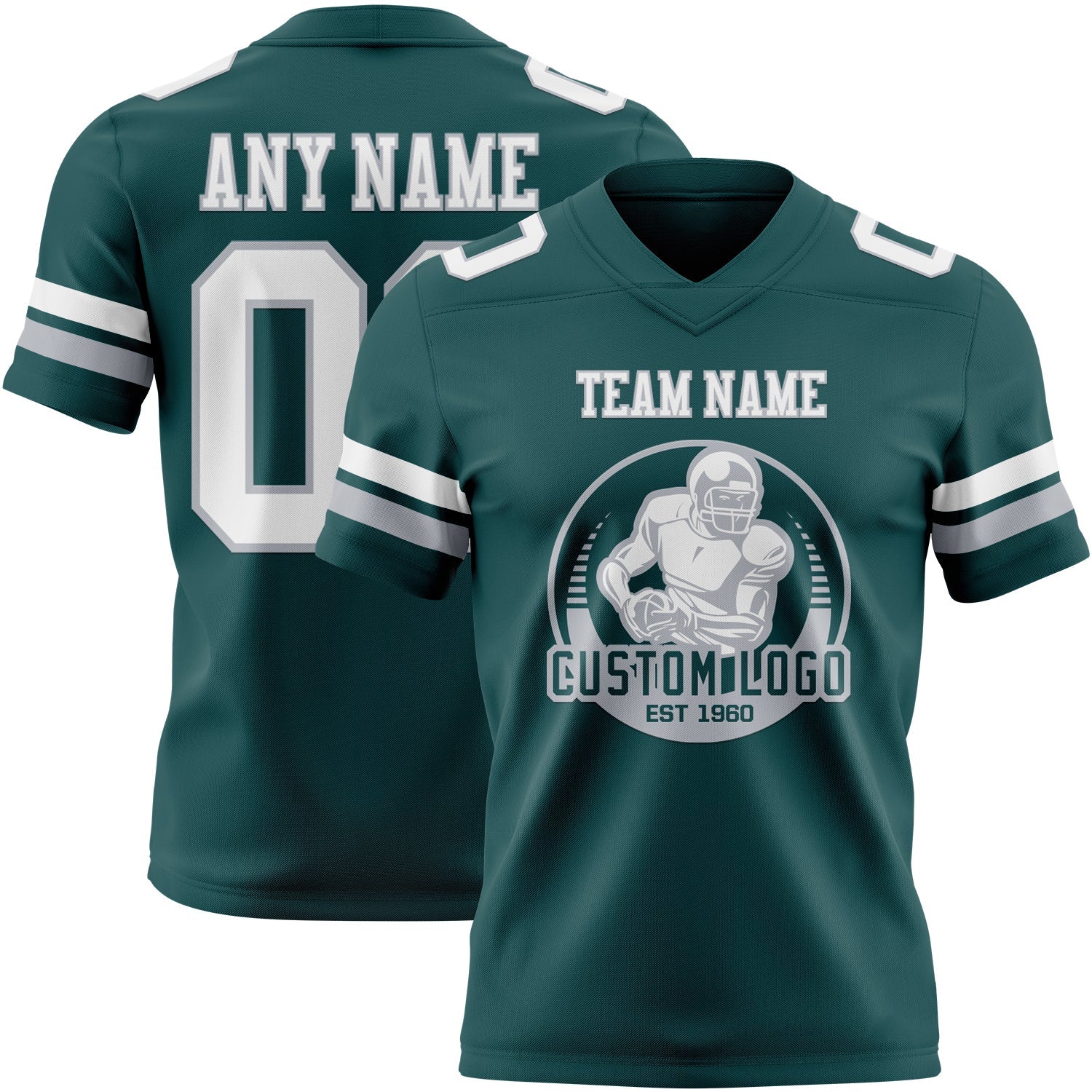 Custom Midnight Green White-Gray Authentic Football Jersey