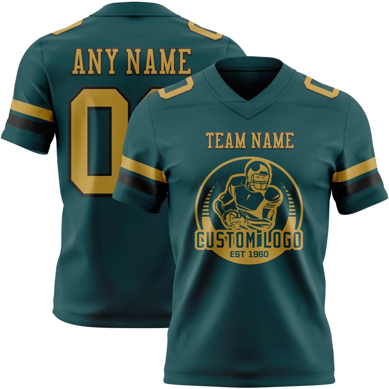 Custom Midnight Green Old Gold-Black Authentic Football Jersey