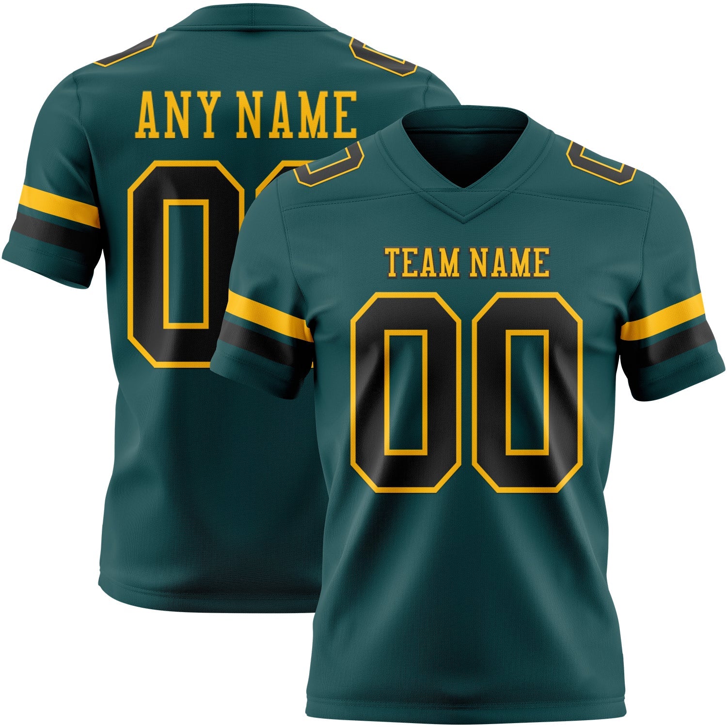 Custom Midnight Green Black-Old Gold Authentic Football Jersey