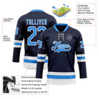 Custom Navy Powder Blue-White Hockey Lace Neck Jersey