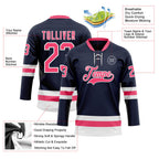 Custom Navy Neon Pink-White Hockey Lace Neck Jersey
