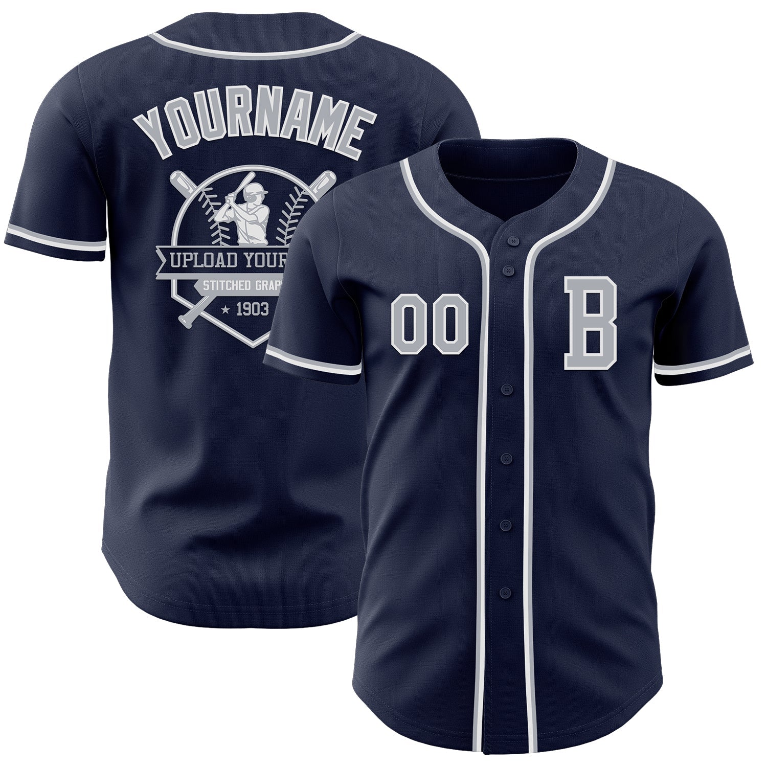 Custom Navy Gray-White Authentic Baseball Jersey
