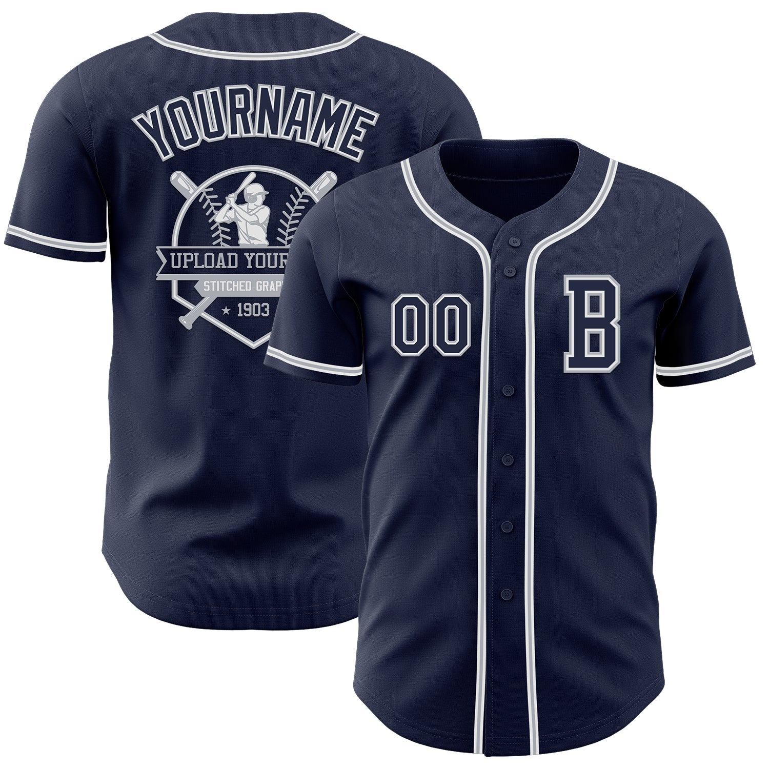 Custom Navy White-Gray Authentic Baseball Jersey