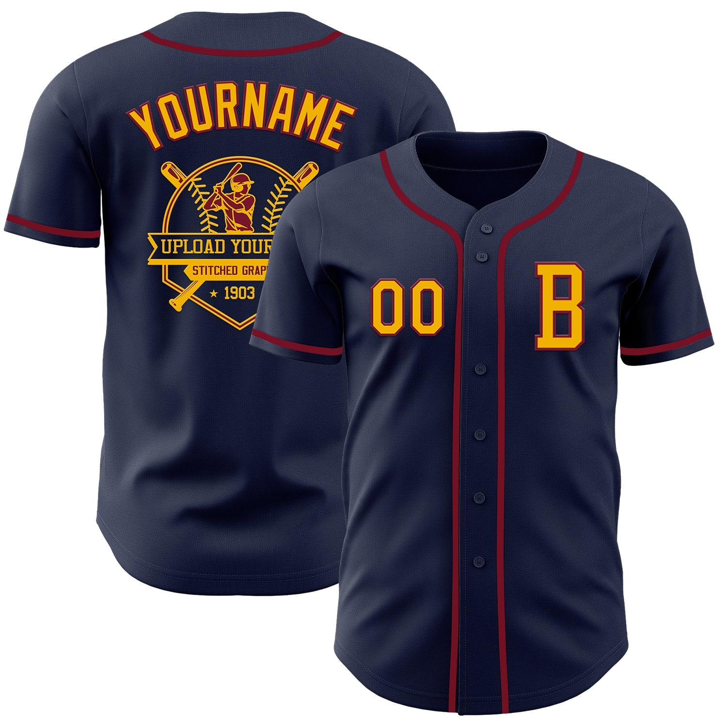Custom Navy Gold-Crimson Authentic Baseball Jersey