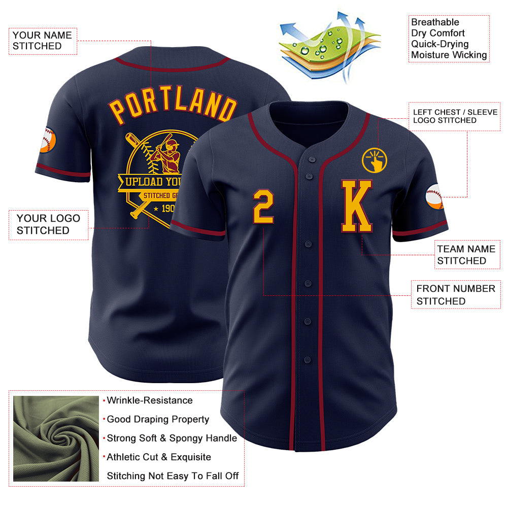 Custom Navy Gold-Crimson Authentic Baseball Jersey