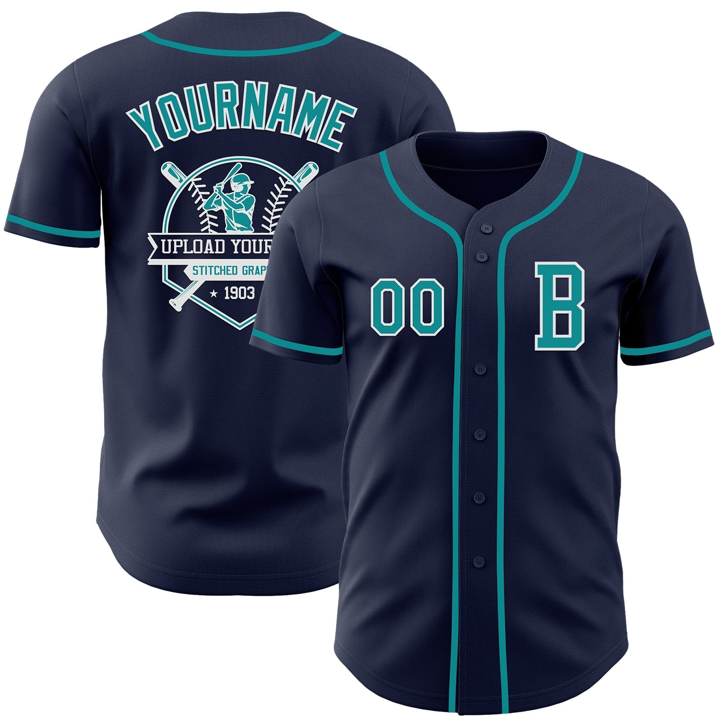 Custom Navy Teal-White Authentic Baseball Jersey