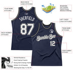 Custom Navy White Black-Gray Authentic Throwback Basketball Jersey