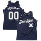 Custom Navy White Black-Gray Authentic Throwback Basketball Jersey