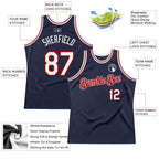 Custom Navy White-Red Authentic Throwback Basketball Jersey