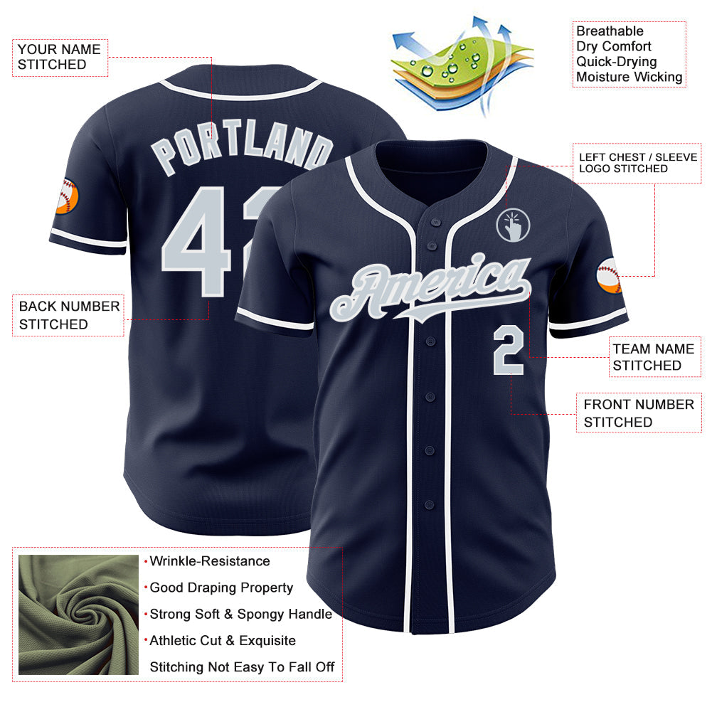 Custom Navy Silver-White Authentic Baseball Jersey