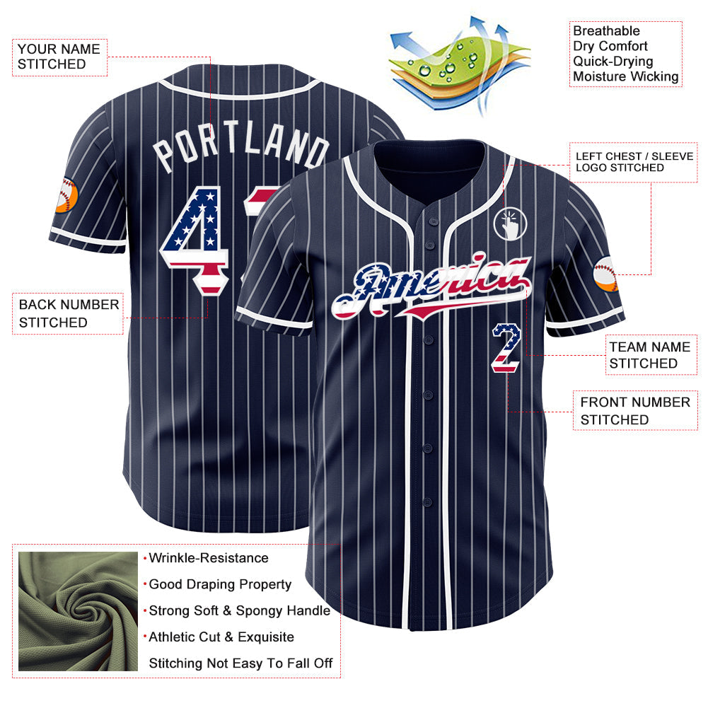 Custom Navy White Pinstripe USA Flag Authentic Baseball Jersey