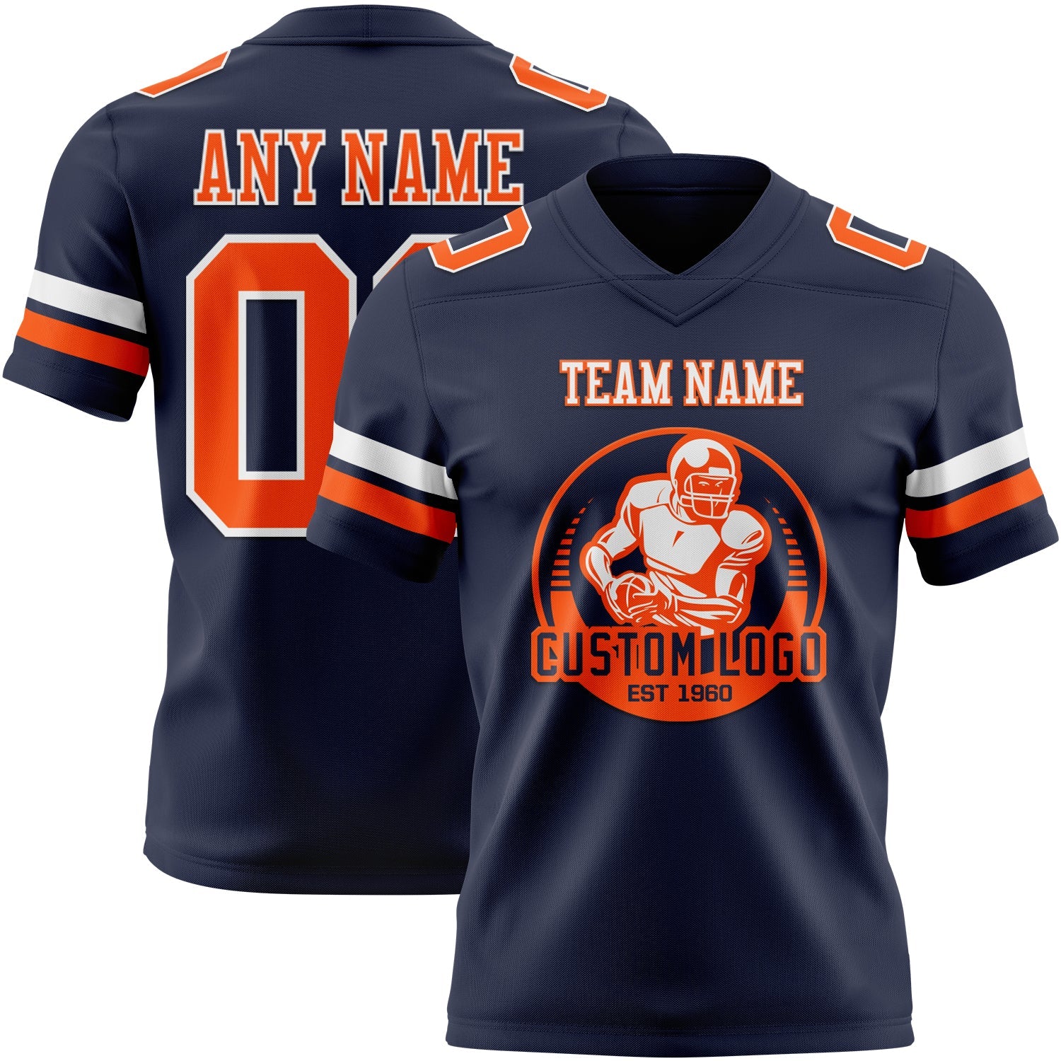 Custom Navy Orange-White Authentic Football Jersey