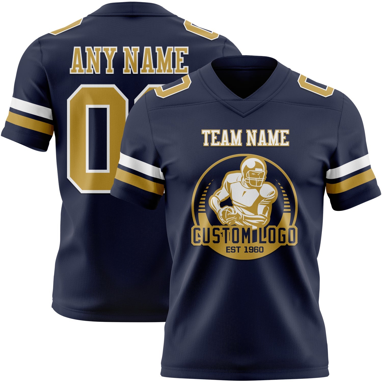 Custom Navy Old Gold-White Authentic Football Jersey