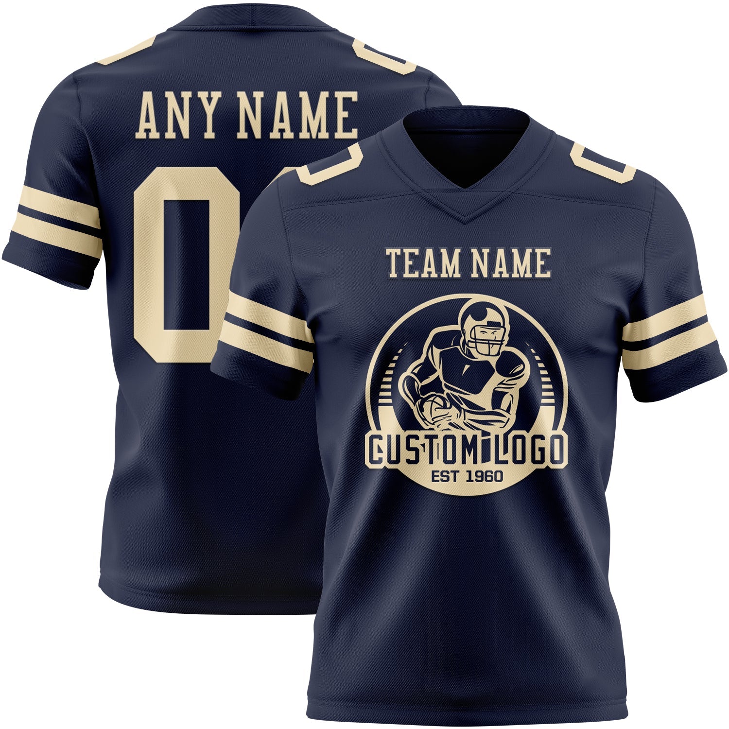 Custom Navy Cream Authentic Football Jersey