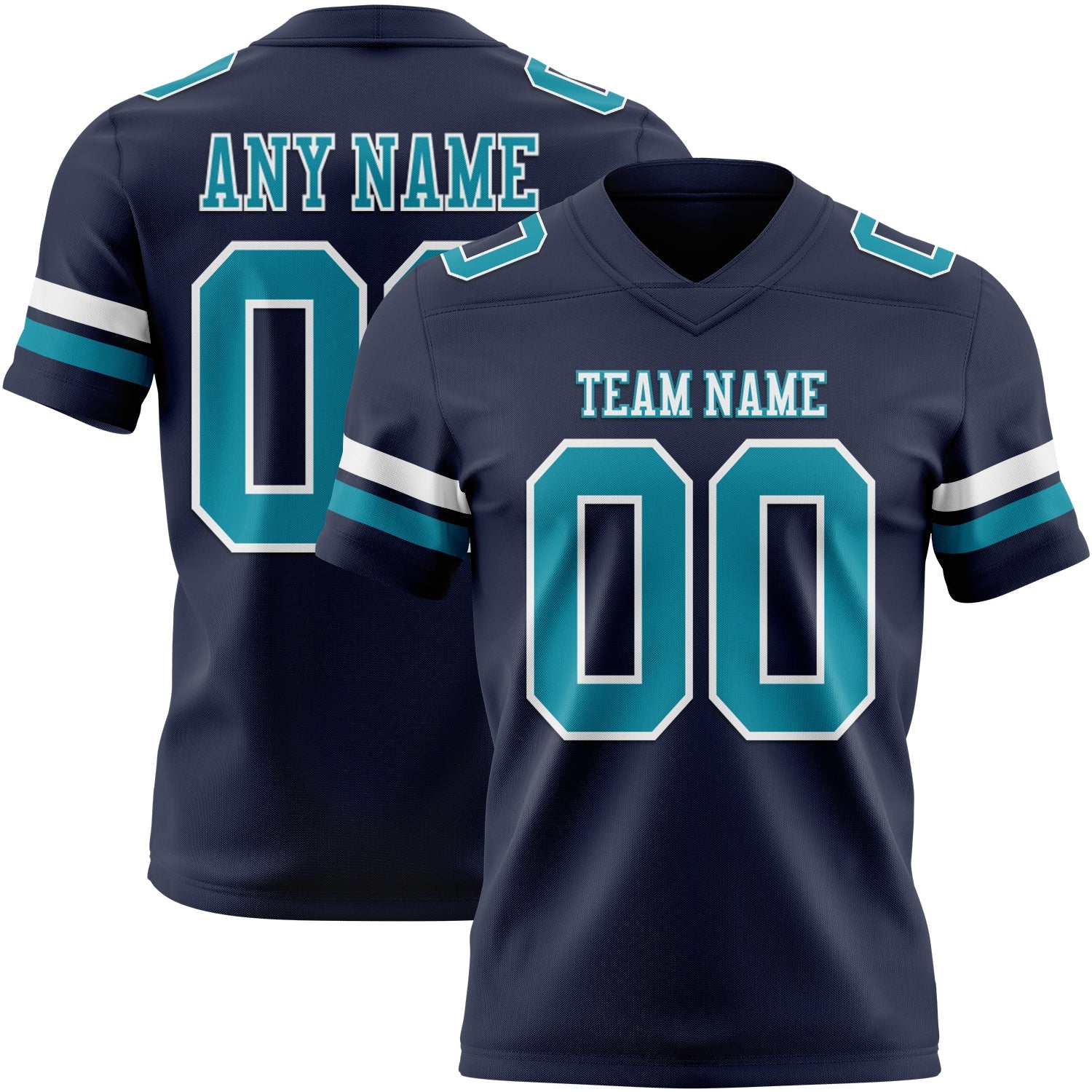 Custom Navy Teal-White Authentic Football Jersey