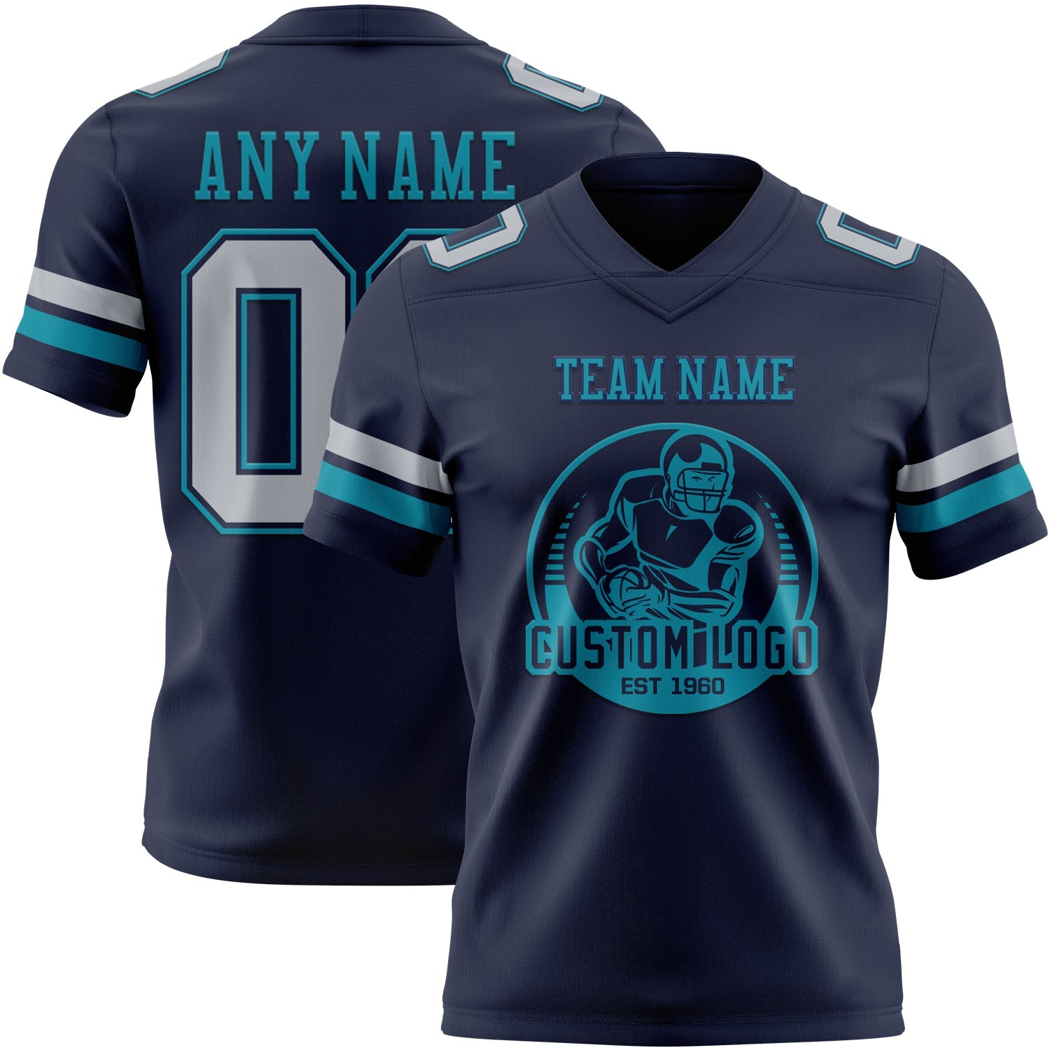 Custom Navy Gray-Teal Authentic Football Jersey