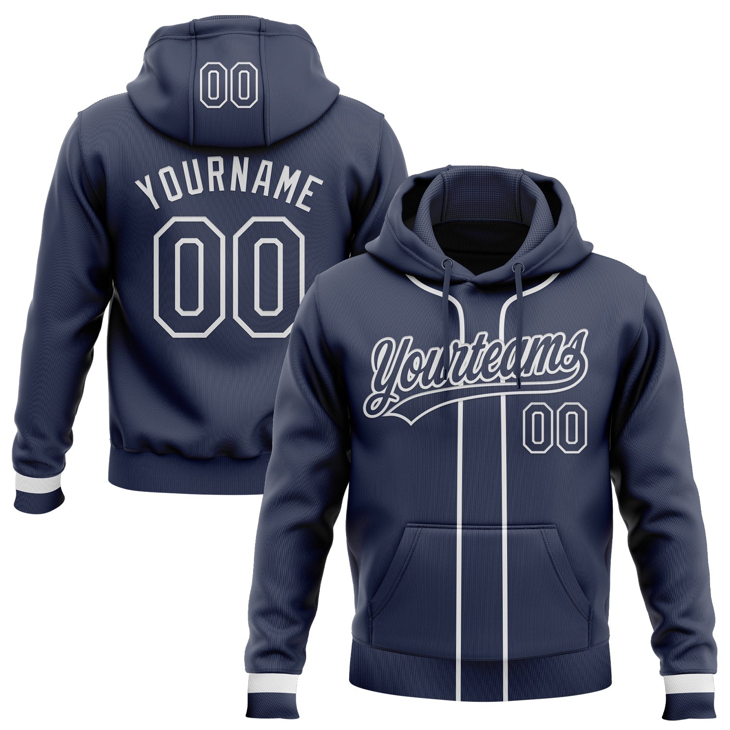 Custom Stitched Navy White Baseball Pullover Sweatshirt Hoodie