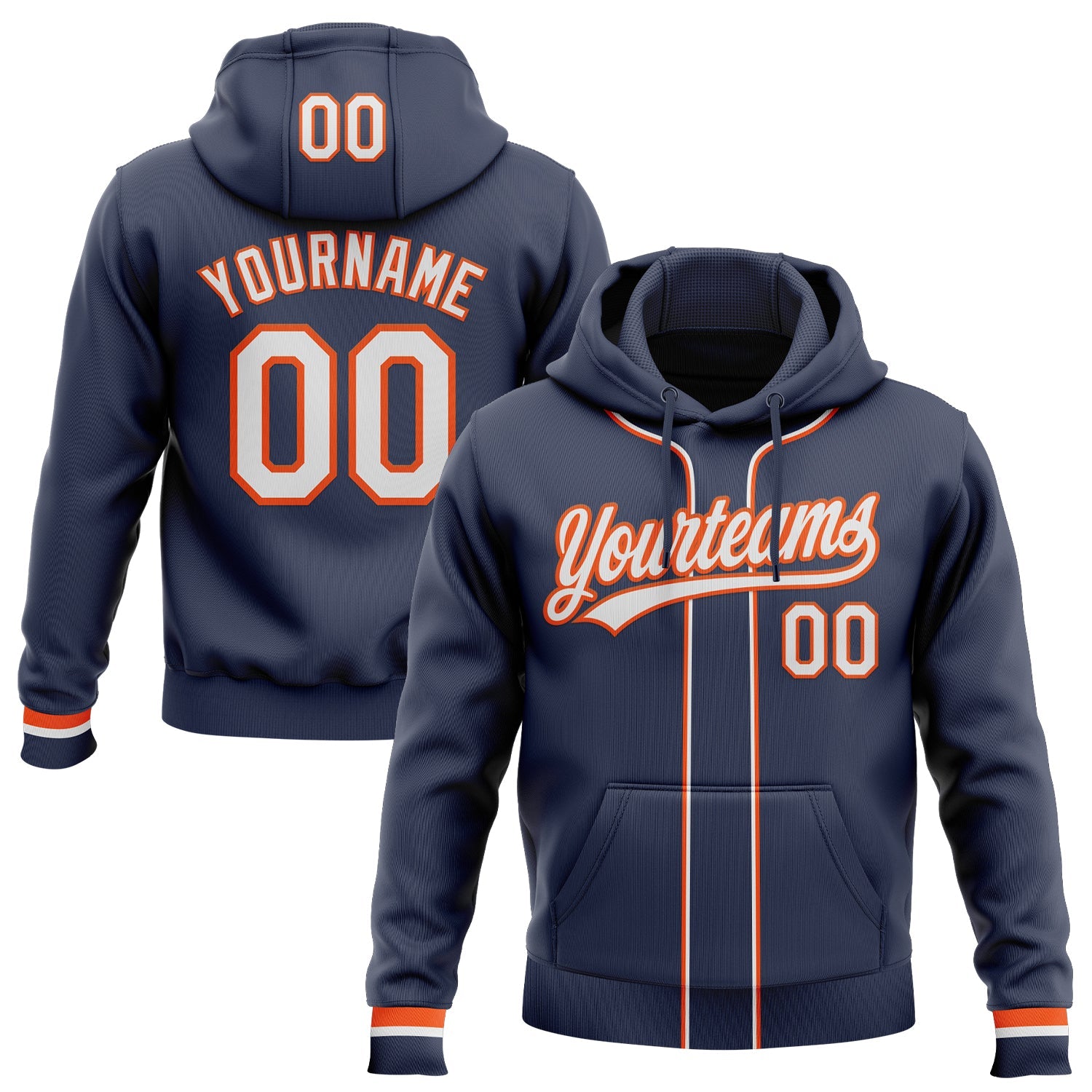 Custom Stitched Navy White-Orange Baseball Pullover Sweatshirt Hoodie