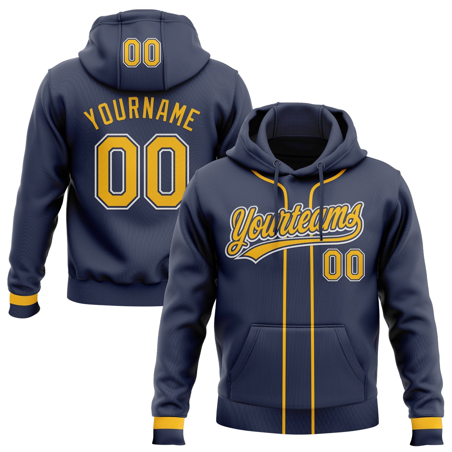Custom Stitched Navy Gold-White Baseball Pullover Sweatshirt Hoodie