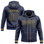 Custom Stitched Navy Old Gold Baseball Pullover Sweatshirt Hoodie