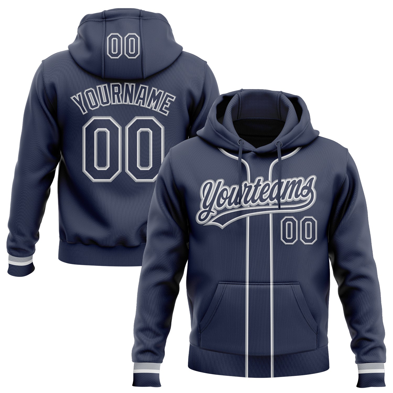 Custom Stitched Navy White-Gray Baseball Pullover Sweatshirt Hoodie