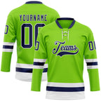 Custom Neon Green Navy-White Hockey Lace Neck Jersey