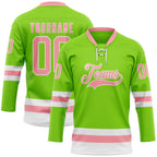 Custom Neon Green Medium Pink-White Hockey Lace Neck Jersey