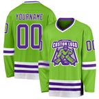 Custom Neon Green Purple-White Hockey Jersey