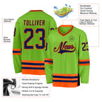Custom Neon Green Navy-Orange Hockey Jersey