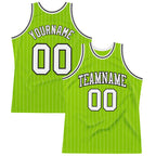 Custom Neon Green White Pinstripe Black Authentic Basketball Jersey