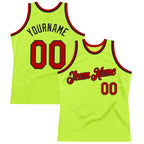Custom Neon Green Red-Black Authentic Throwback Basketball Jersey