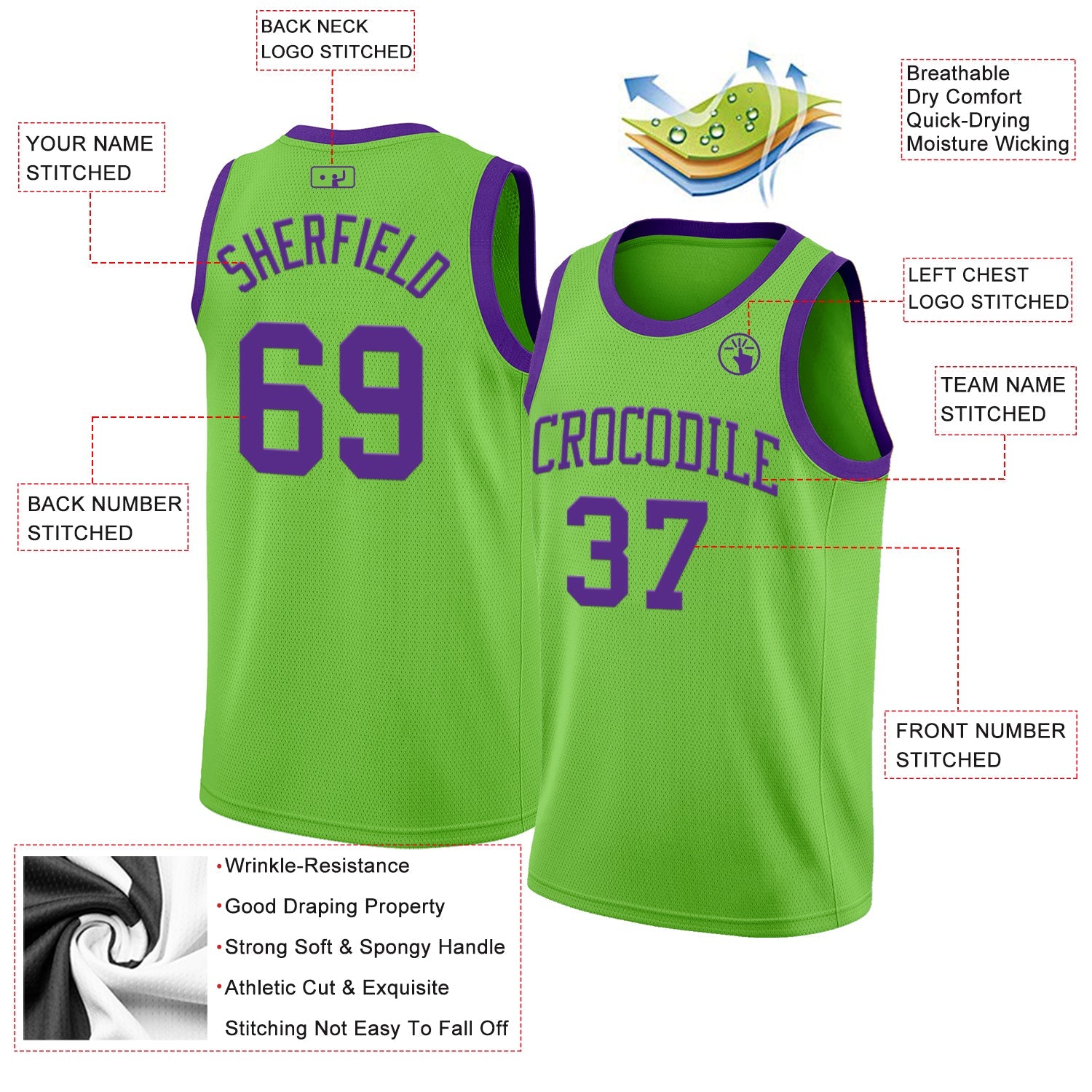 Custom Neon Green Purple Authentic Basketball Jersey