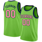 Custom Neon Green Medium Pink-Navy Authentic Basketball Jersey