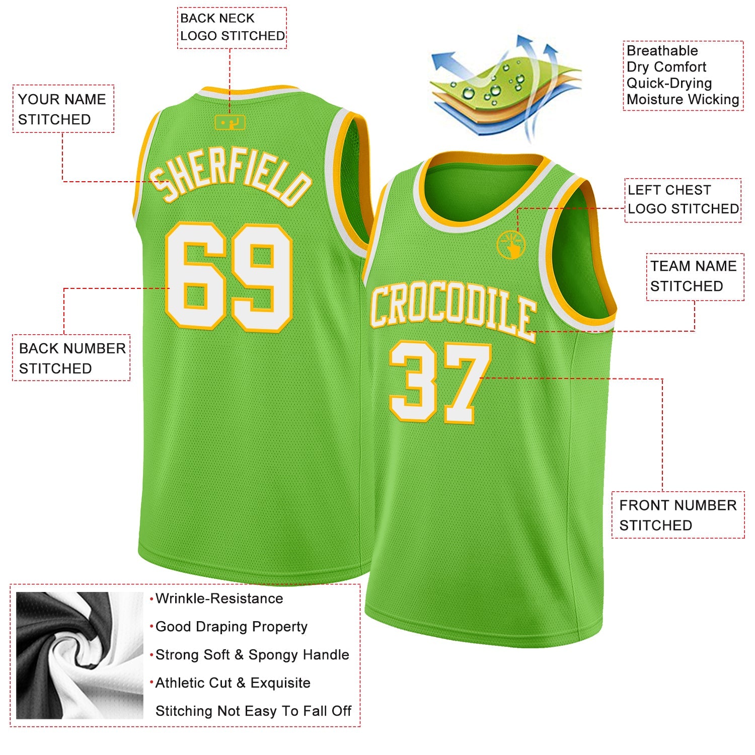 Custom Neon Green White-Gold Authentic Basketball Jersey