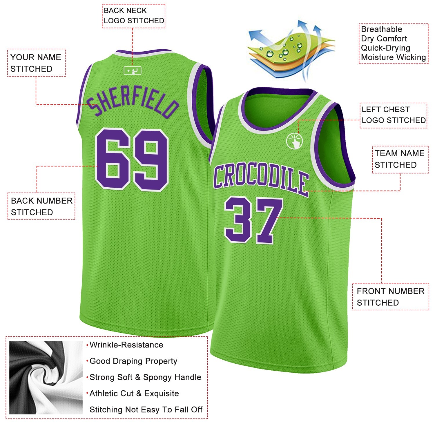 Custom Neon Green Purple-White Authentic Basketball Jersey