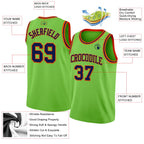 Custom Neon Green Navy-Orange Authentic Basketball Jersey
