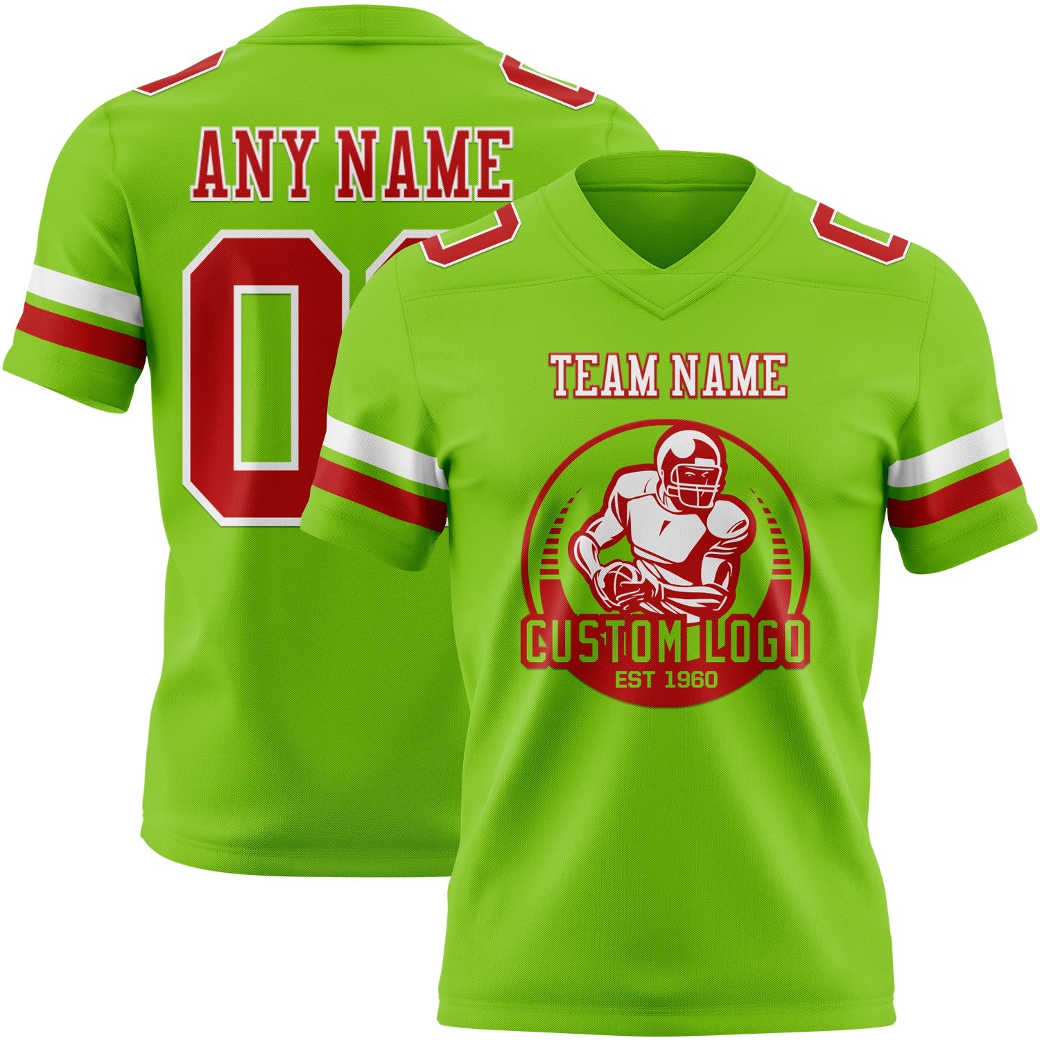 Custom Neon Green Red-White Authentic Football Jersey