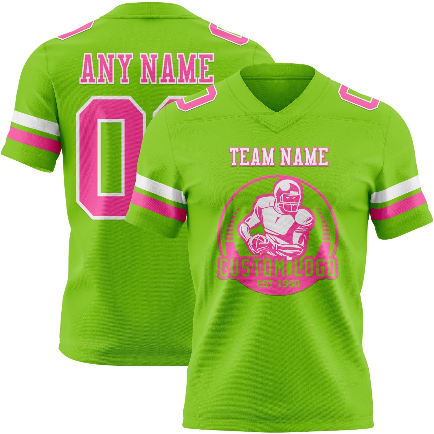 Custom Neon Green Pink-White Authentic Football Jersey