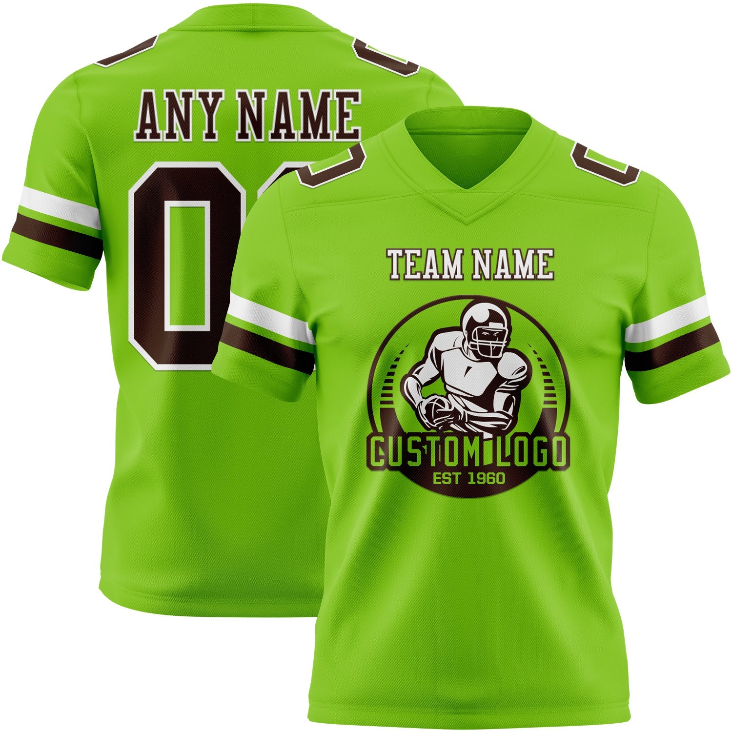 Custom Neon Green Brown-White Authentic Football Jersey
