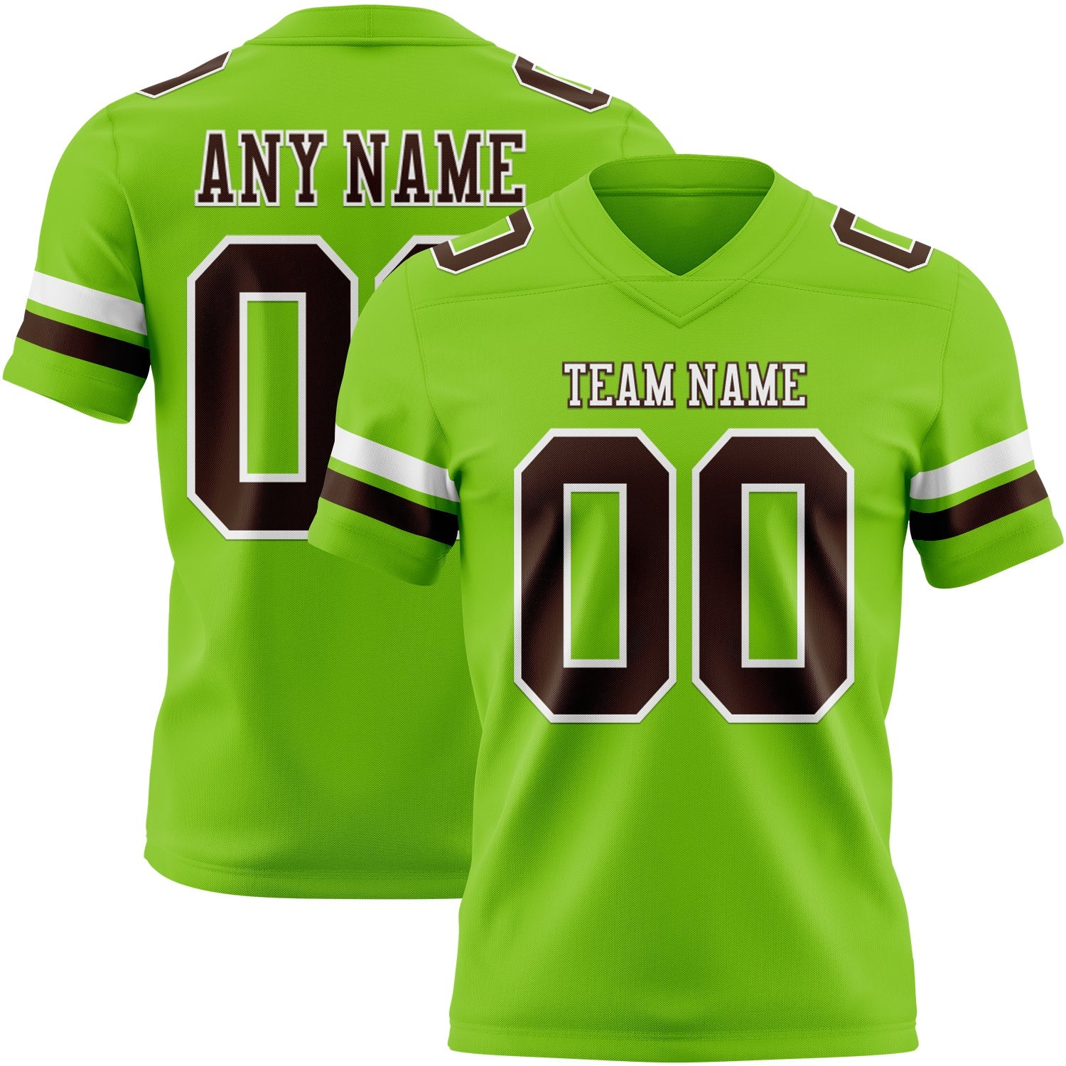 Custom Neon Green Brown-White Authentic Football Jersey