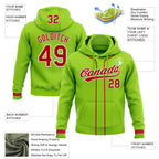 Custom Stitched Neon Green Red-White Baseball Pullover Sweatshirt Hoodie