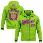 Custom Stitched Neon Green Pink-Navy Baseball Pullover Sweatshirt Hoodie