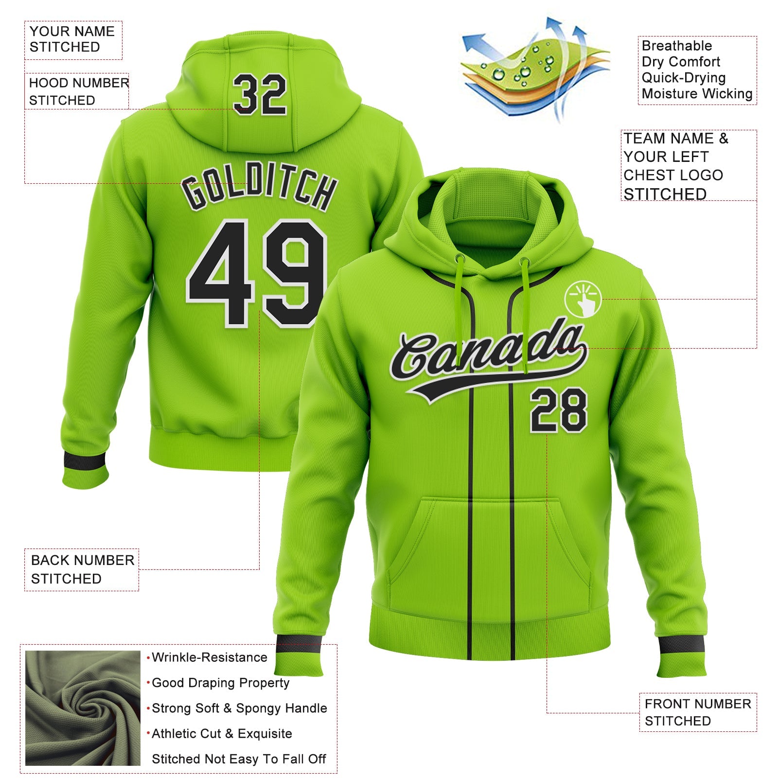 Custom Stitched Neon Green Black-White Baseball Pullover Sweatshirt Hoodie