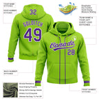 Custom Stitched Neon Green Purple-White Baseball Pullover Sweatshirt Hoodie