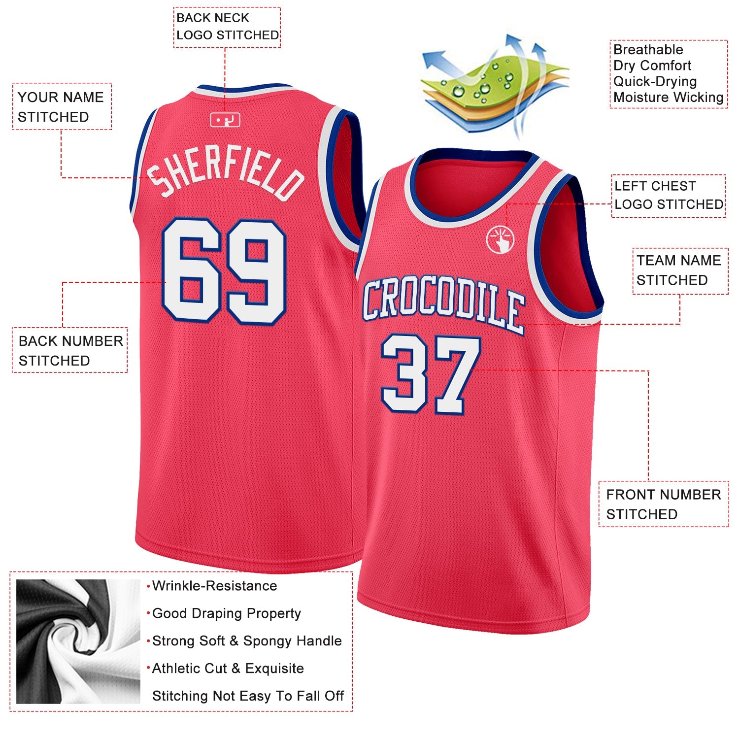 Custom Neon Pink White-Royal Authentic Basketball Jersey