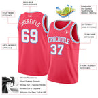 Custom Neon Pink White-Light Blue Authentic Basketball Jersey