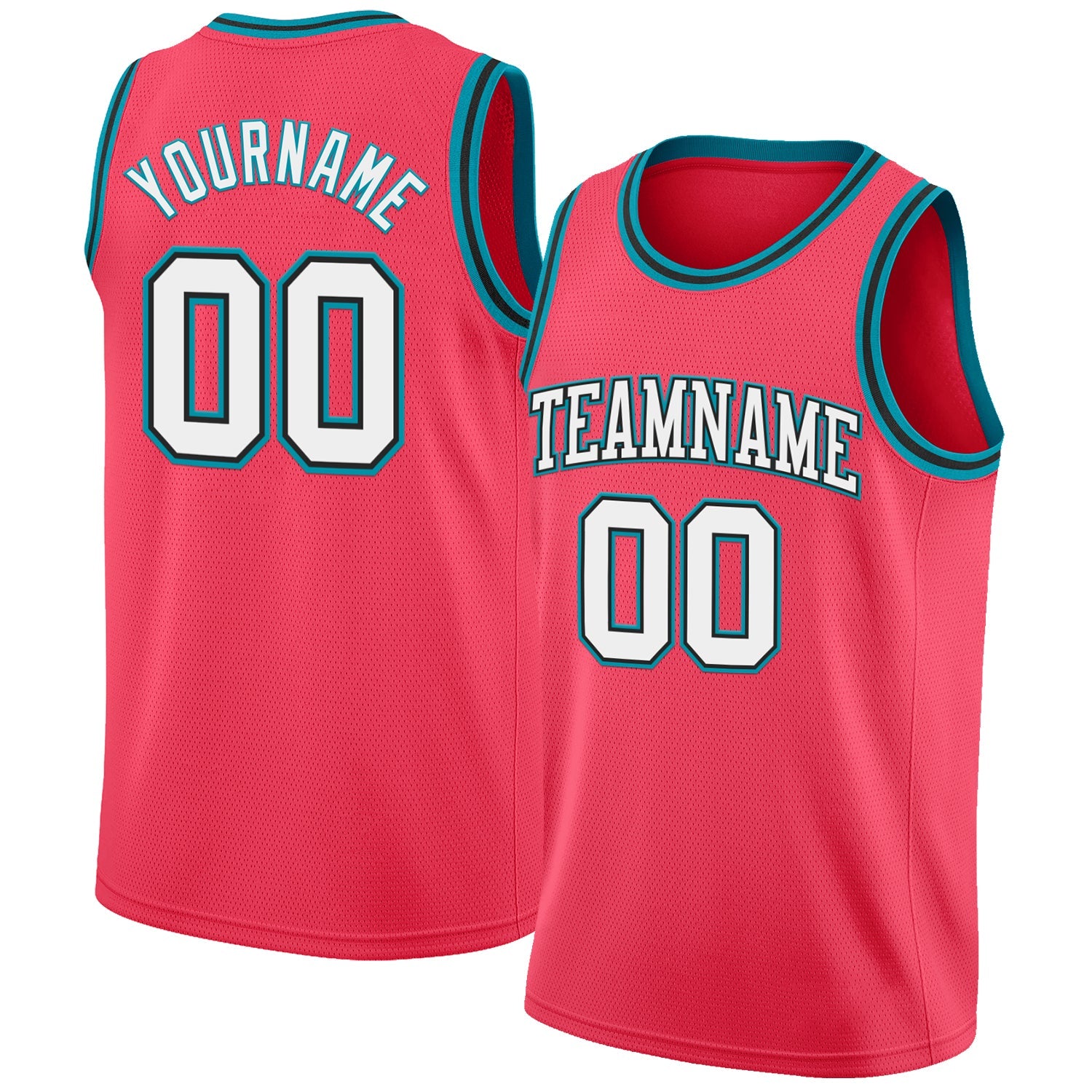 Custom Neon Pink White Black-Teal Authentic Basketball Jersey