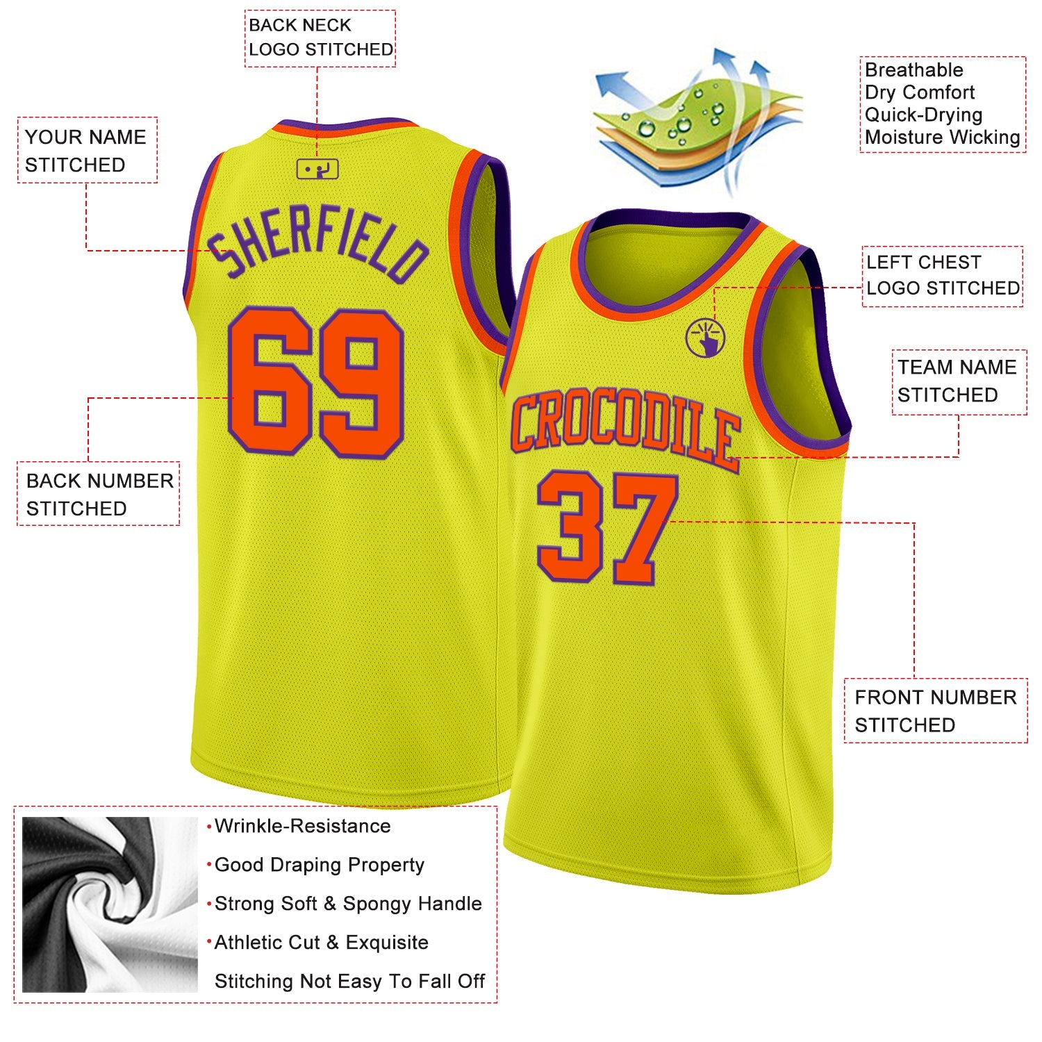 Custom Neon Yellow Orange-Purple Authentic Basketball Jersey